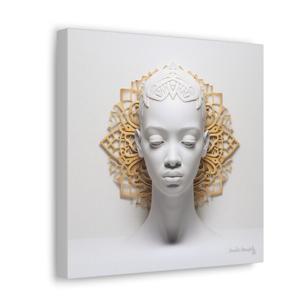 Canvas Gallery Wrap Tribal Mask Mandala, White and Gold - "Scollar" - Image 6
