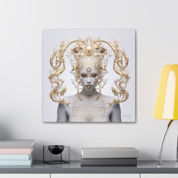 Canvas Gallery Wrap Tribal Mask Mandala, White and Gold - "Lustre" - Image 24