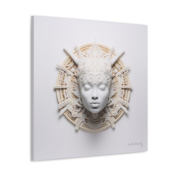 Canvas Gallery Wrap Tribal Mask Mandala, White and Gold - "Astrolabe" - Image 14