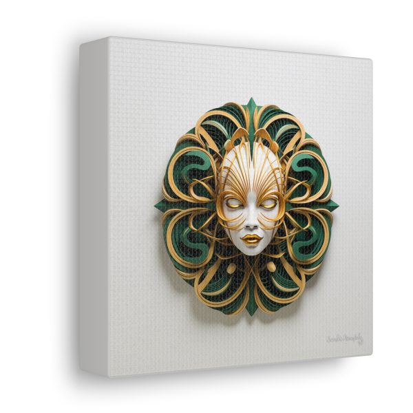Canvas Gallery Wrap Tribal Mask Mandala, Green and Gold - "Phoebus" - Image 18