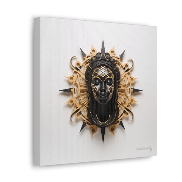Canvas Gallery Wrap Tribal Mask Mandala, Black and Gold - "Navigator" - Image 6