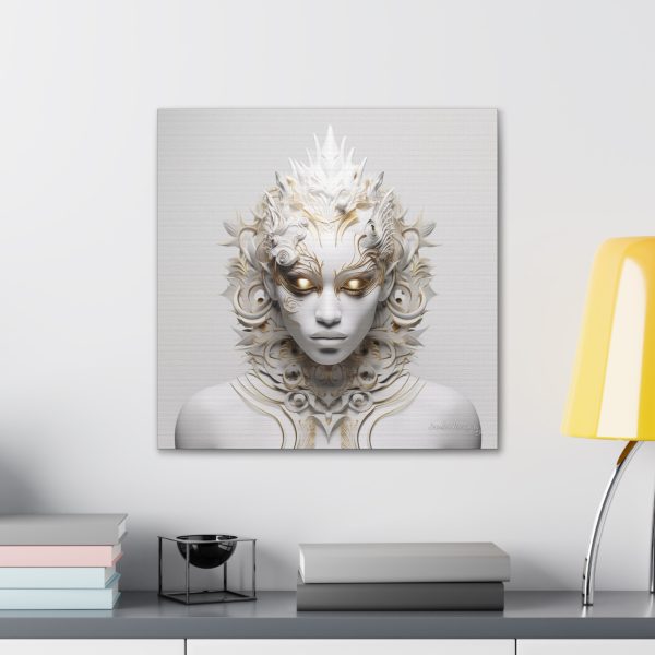 Canvas Gallery Wrap Tribal Mask Mandala, White and Gold - "Sprite" - Image 24