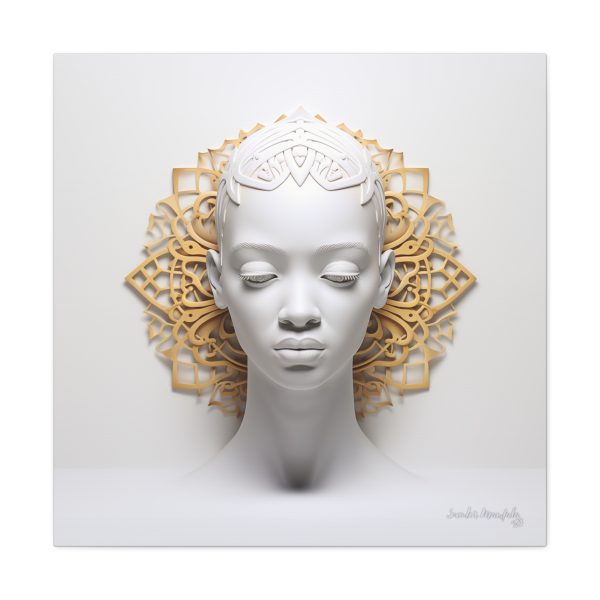 Canvas Gallery Wrap Tribal Mask Mandala, White and Gold - "Scollar" - Image 13