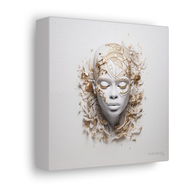Canvas Gallery Wrap Tribal Mask Mandala, White and Gold - "Mesmeric" - Image 18