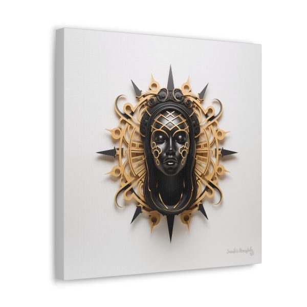 Canvas Gallery Wrap Tribal Mask Mandala, Black and Gold - "Navigator" - Image 10