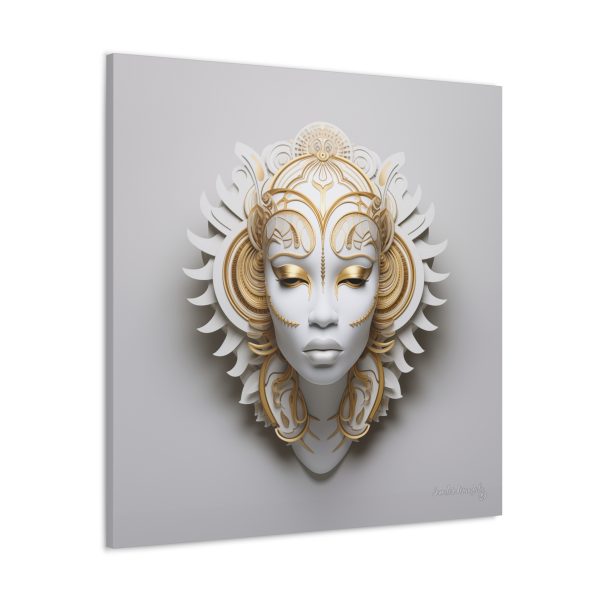 Canvas Gallery Wrap Tribal Mask Mandala, White and Gold - "Ember" - Image 30