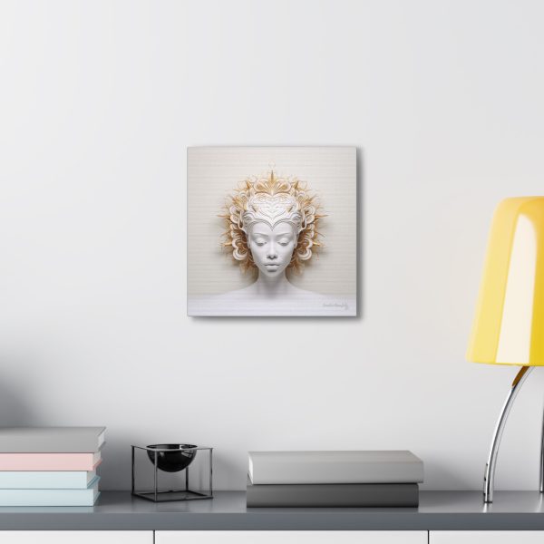 Canvas Gallery Wrap Tribal Mask Mandala, White and Gold - "Orisha" - Image 8