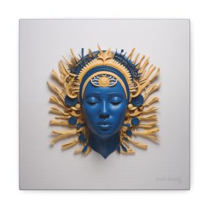 Canvas Gallery Wrap Tribal Mask Mandala, Blue and Gold - "Osseous"