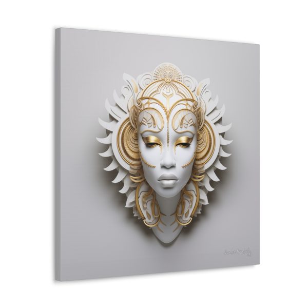 Canvas Gallery Wrap Tribal Mask Mandala, White and Gold - "Ember" - Image 26