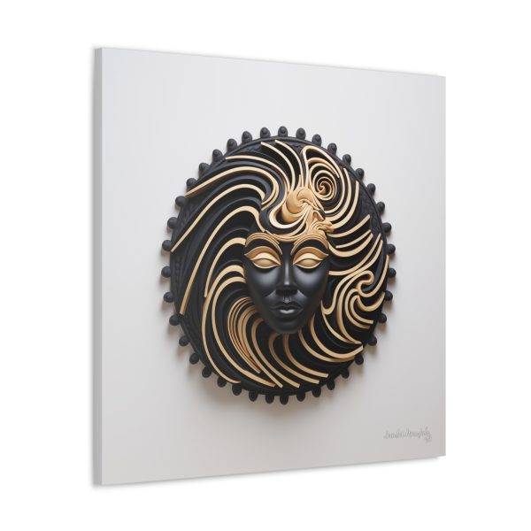 Canvas Gallery Wrap Tribal Mask Mandala, Black and Gold - "Shield" - Image 14
