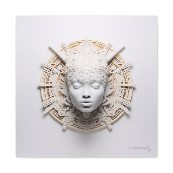 Canvas Gallery Wrap Tribal Mask Mandala, White and Gold - "Astrolabe" - Image 25