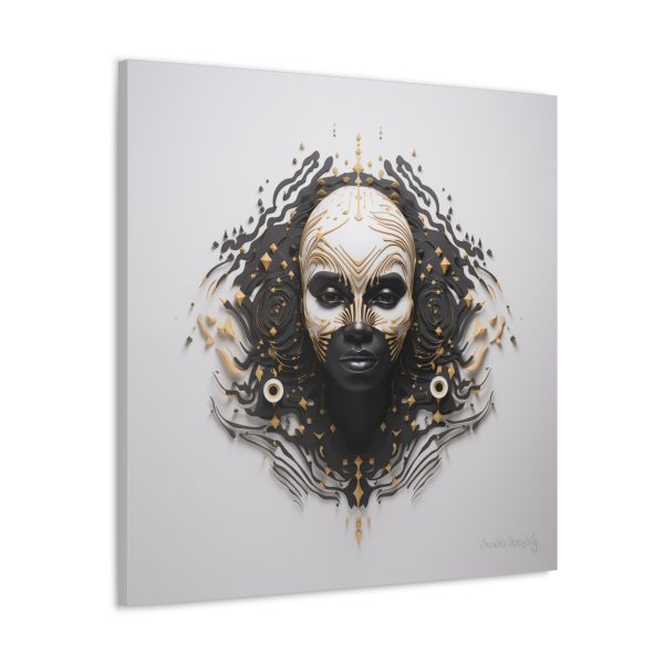Canvas Gallery Wrap Tribal Mask Mandala, Black and Gold - "Ripples" - Image 14