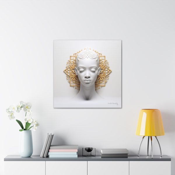 Canvas Gallery Wrap Tribal Mask Mandala, White and Gold - "Scollar" - Image 16