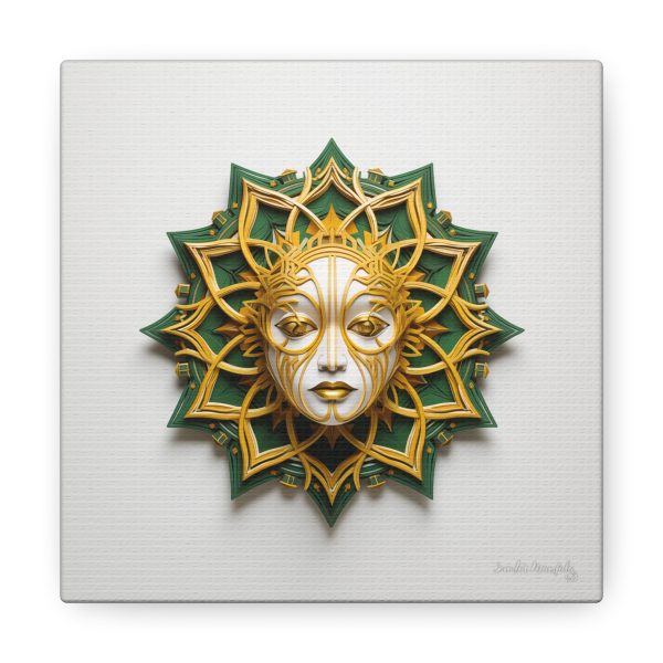 Canvas Gallery Wrap Tribal Mask Mandala, Green and Gold - "Helio" - Image 17
