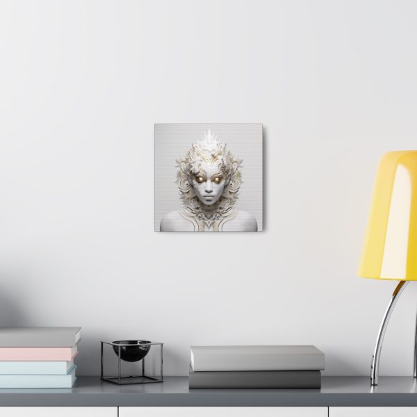 Canvas Gallery Wrap Tribal Mask Mandala, White and Gold - "Sprite" - Image 4