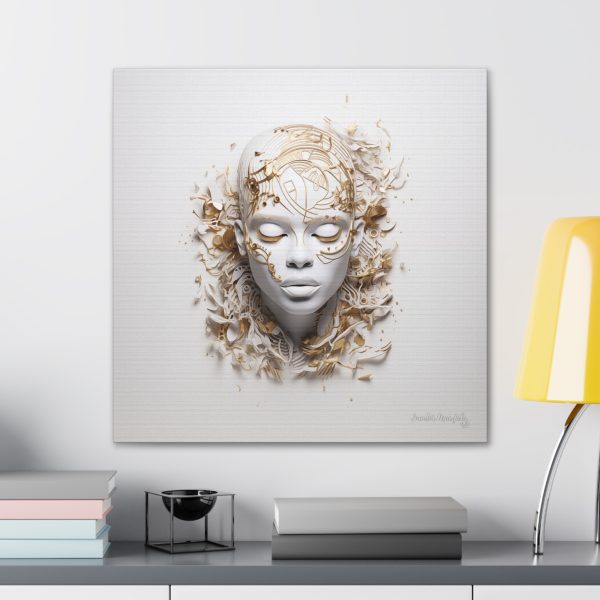 Canvas Gallery Wrap Tribal Mask Mandala, White and Gold - "Mesmeric" - Image 28