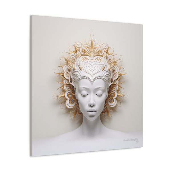 Canvas Gallery Wrap Tribal Mask Mandala, White and Gold - "Orisha" - Image 30
