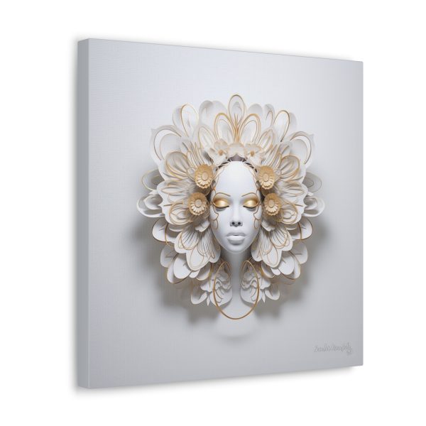 Canvas Gallery Wrap Tribal Mask Mandala, White and Gold - "Eden" - Image 10
