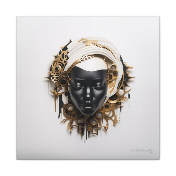 Canvas Gallery Wrap Tribal Mask Mandala, Black and Gold - "Trend" - Image 21