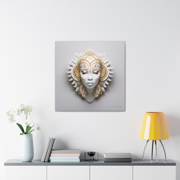 Canvas Gallery Wrap Tribal Mask Mandala, White and Gold - "Ember" - Image 16
