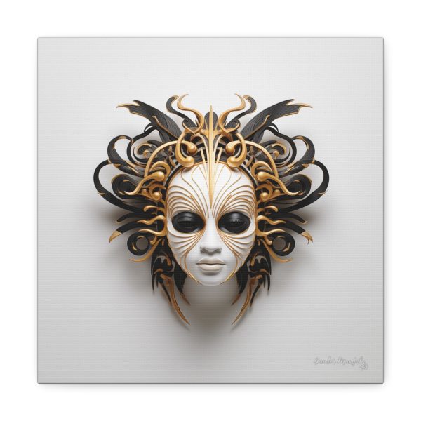 Canvas Gallery Wrap Tribal Mask Mandala, Black and Gold - "Medusa" - Image 5