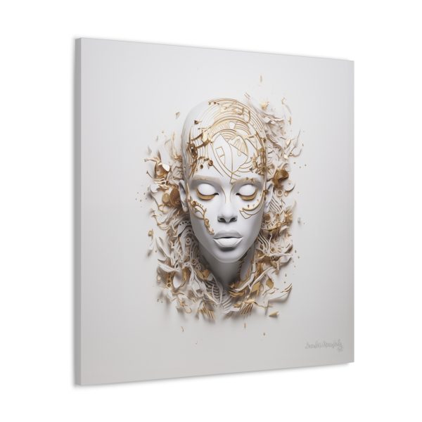 Canvas Gallery Wrap Tribal Mask Mandala, White and Gold - "Mesmeric" - Image 14