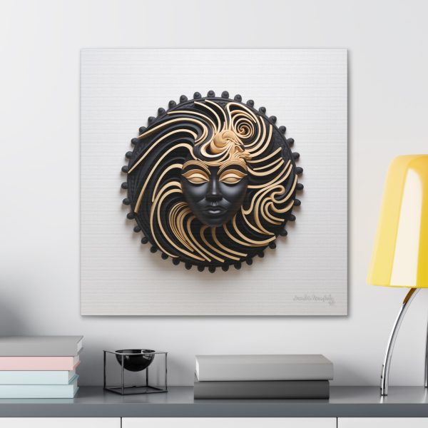 Canvas Gallery Wrap Tribal Mask Mandala, Black and Gold - "Shield" - Image 28