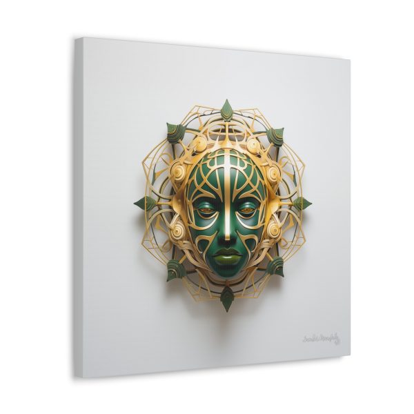 Canvas Gallery Wrap Tribal Mask Mandala, Green and Gold - "Fiber" - Image 22