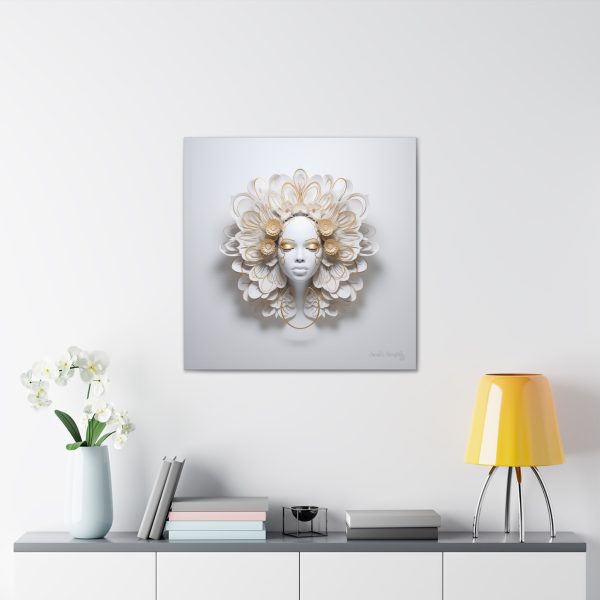Canvas Gallery Wrap Tribal Mask Mandala, White and Gold - "Eden" - Image 16