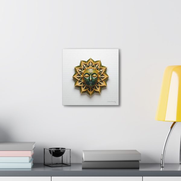 Canvas Gallery Wrap Tribal Mask Mandala, Green and Gold - "Sol" - Image 8