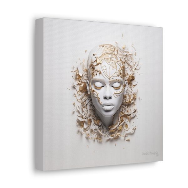 Canvas Gallery Wrap Tribal Mask Mandala, White and Gold - "Mesmeric" - Image 2