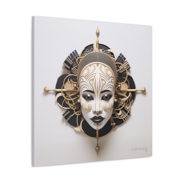 Canvas Gallery Wrap Tribal Mask Mandala, Black and Gold - "Traveler" - Image 30