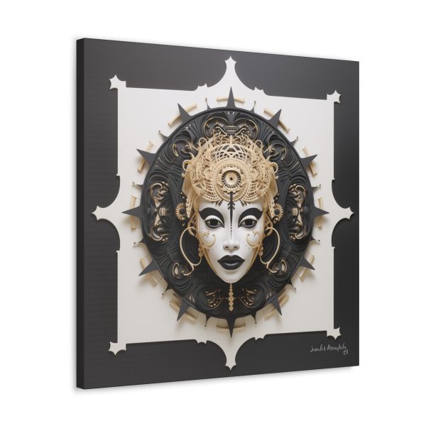 Canvas Gallery Wrap Tribal Mask Mandala, Black and Gold - "Herald" - Image 26
