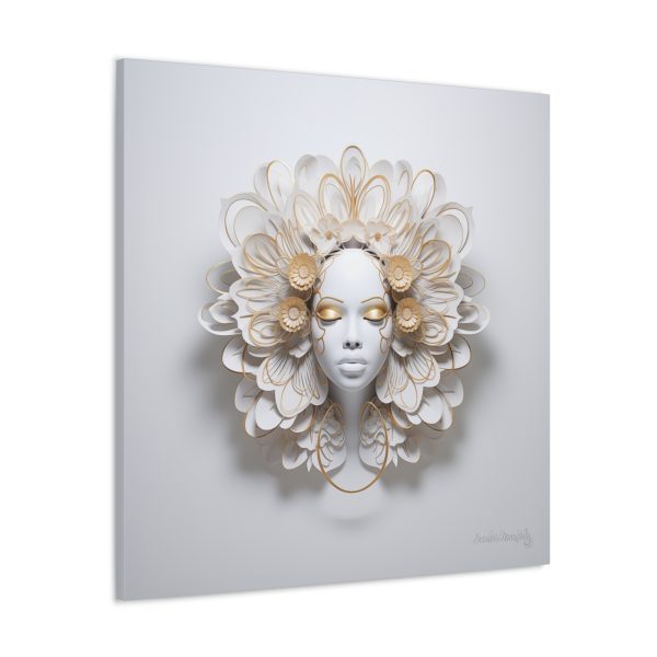 Canvas Gallery Wrap Tribal Mask Mandala, White and Gold - "Eden" - Image 30