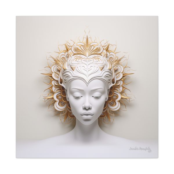 Canvas Gallery Wrap Tribal Mask Mandala, White and Gold - "Orisha" - Image 29