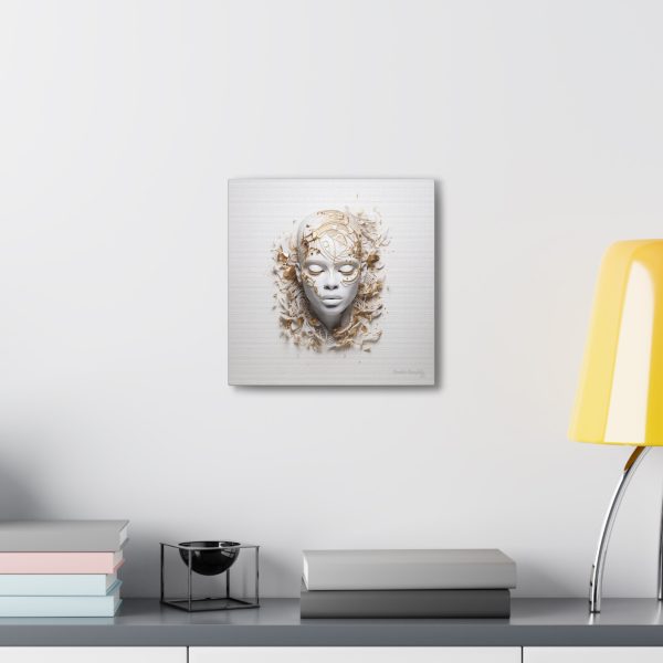 Canvas Gallery Wrap Tribal Mask Mandala, White and Gold - "Mesmeric" - Image 8