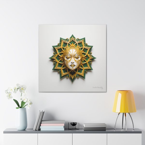 Canvas Gallery Wrap Tribal Mask Mandala, Green and Gold - "Helio" - Image 32
