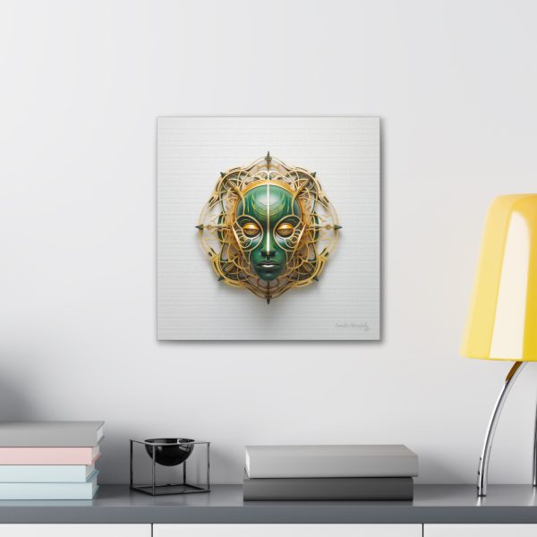 Canvas Gallery Wrap Tribal Mask Mandala, Green and Gold - "Tesselate" - Image 12