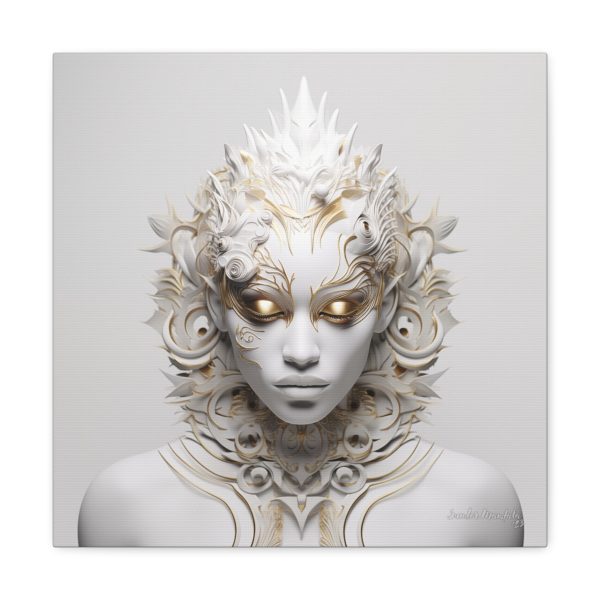 Canvas Gallery Wrap Tribal Mask Mandala, White and Gold - "Sprite" - Image 9