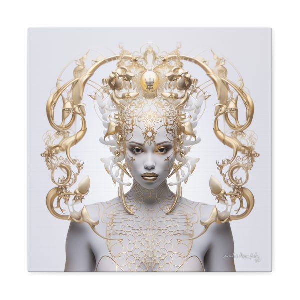 Canvas Gallery Wrap Tribal Mask Mandala, White and Gold - "Lustre" - Image 21