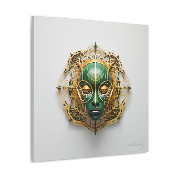 Canvas Gallery Wrap Tribal Mask Mandala, Green and Gold - "Tesselate" - Image 14