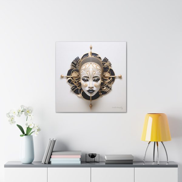 Canvas Gallery Wrap Tribal Mask Mandala, Black and Gold - "Traveler" - Image 16