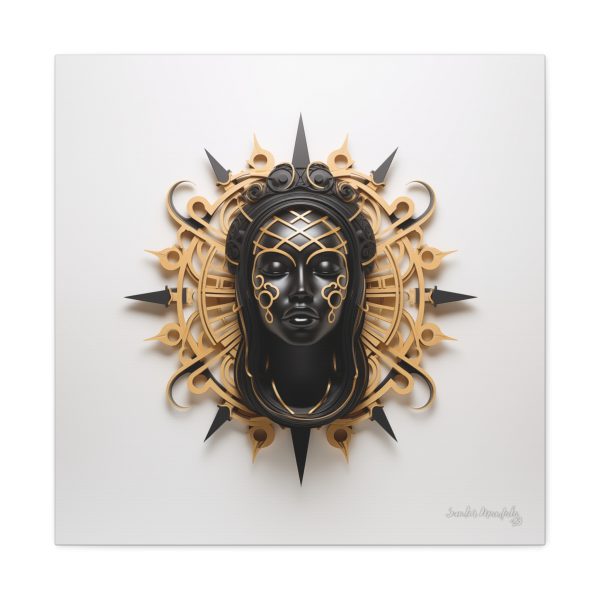 Canvas Gallery Wrap Tribal Mask Mandala, Black and Gold - "Navigator" - Image 25