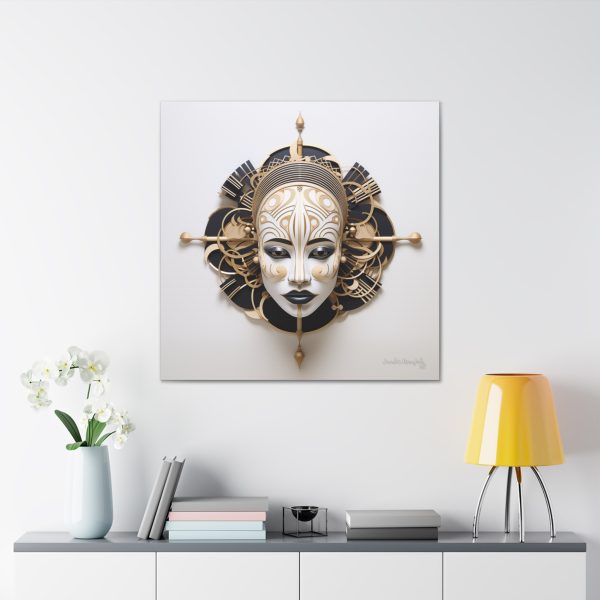 Canvas Gallery Wrap Tribal Mask Mandala, Black and Gold - "Traveler" - Image 32