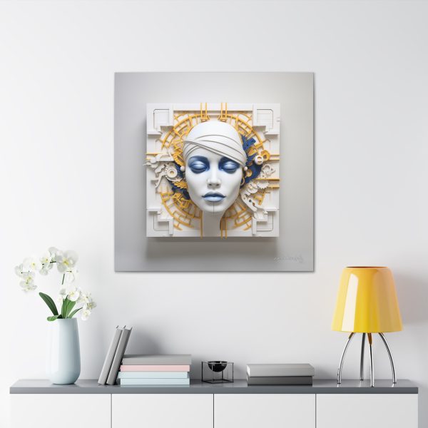 Canvas Gallery Wrap Tribal Mask Mandala, Blue and Gold - "Maze" - Image 32
