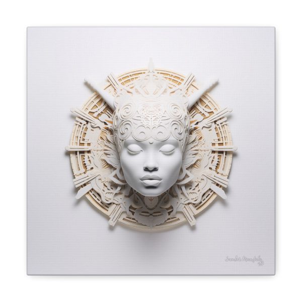 Canvas Gallery Wrap Tribal Mask Mandala, White and Gold - "Astrolabe" - Image 5