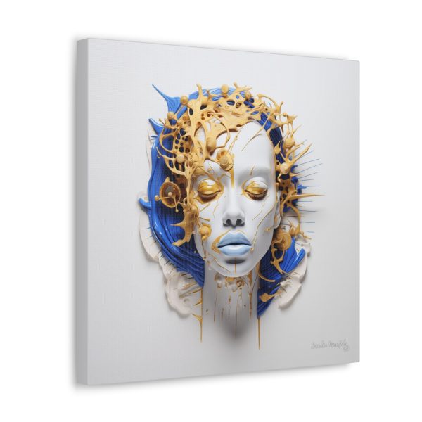 Canvas Gallery Wrap Tribal Mask Mandala, Blue and Gold - "Cascade" - Image 10