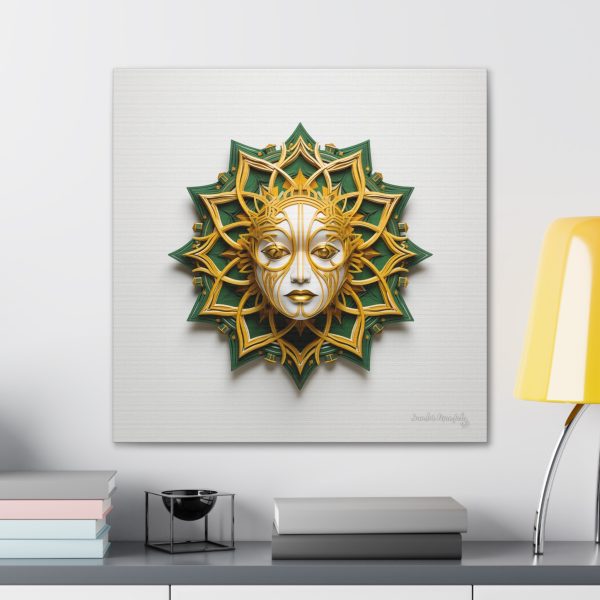 Canvas Gallery Wrap Tribal Mask Mandala, Green and Gold - "Helio" - Image 28