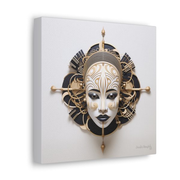 Canvas Gallery Wrap Tribal Mask Mandala, Black and Gold - "Traveler" - Image 2
