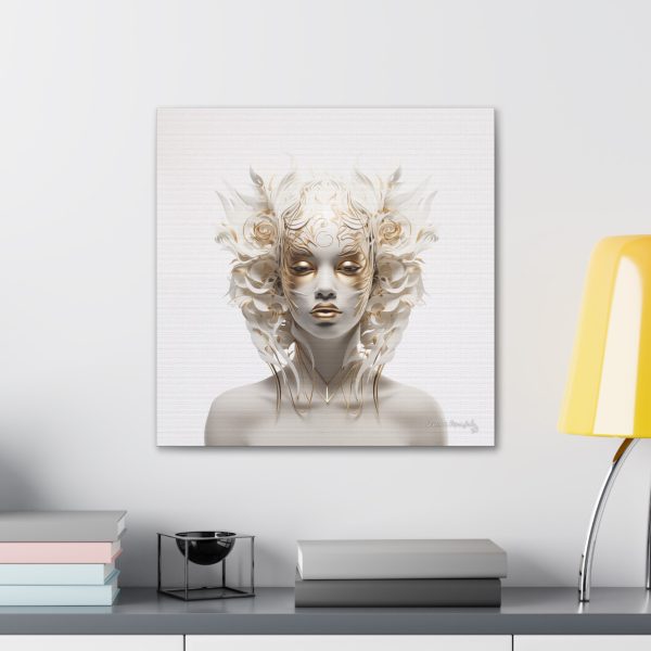 Canvas Gallery Wrap Tribal Mask Mandala, White and Gold - "Masquerade" - Image 24